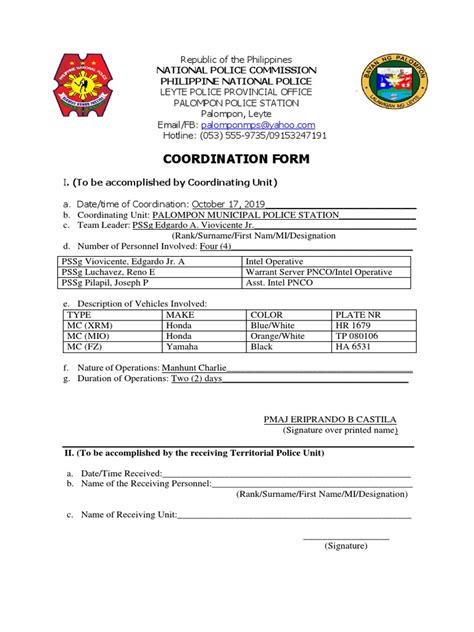 coordination form pnp.